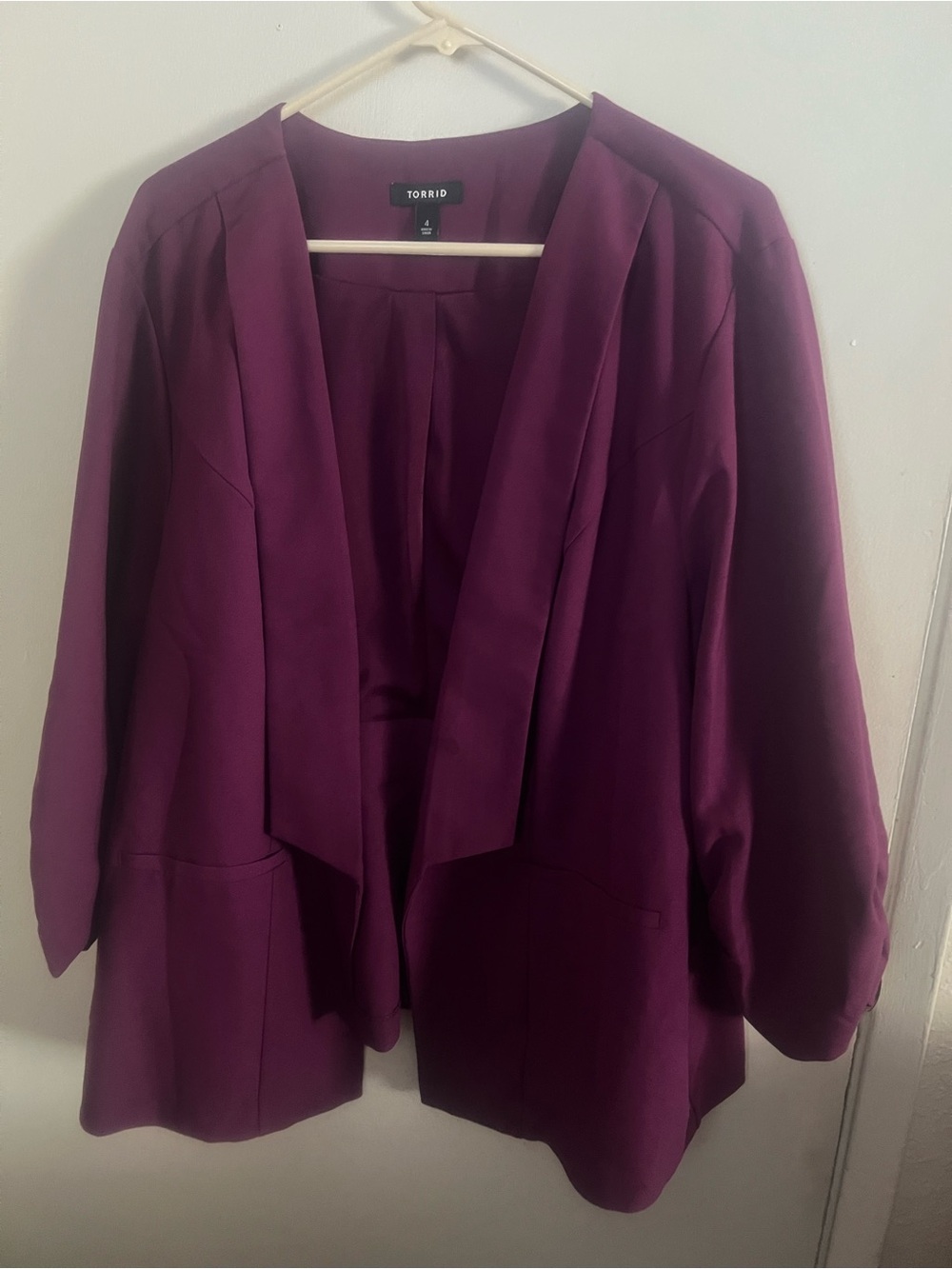 torrid deep plum draped open-front blazer
